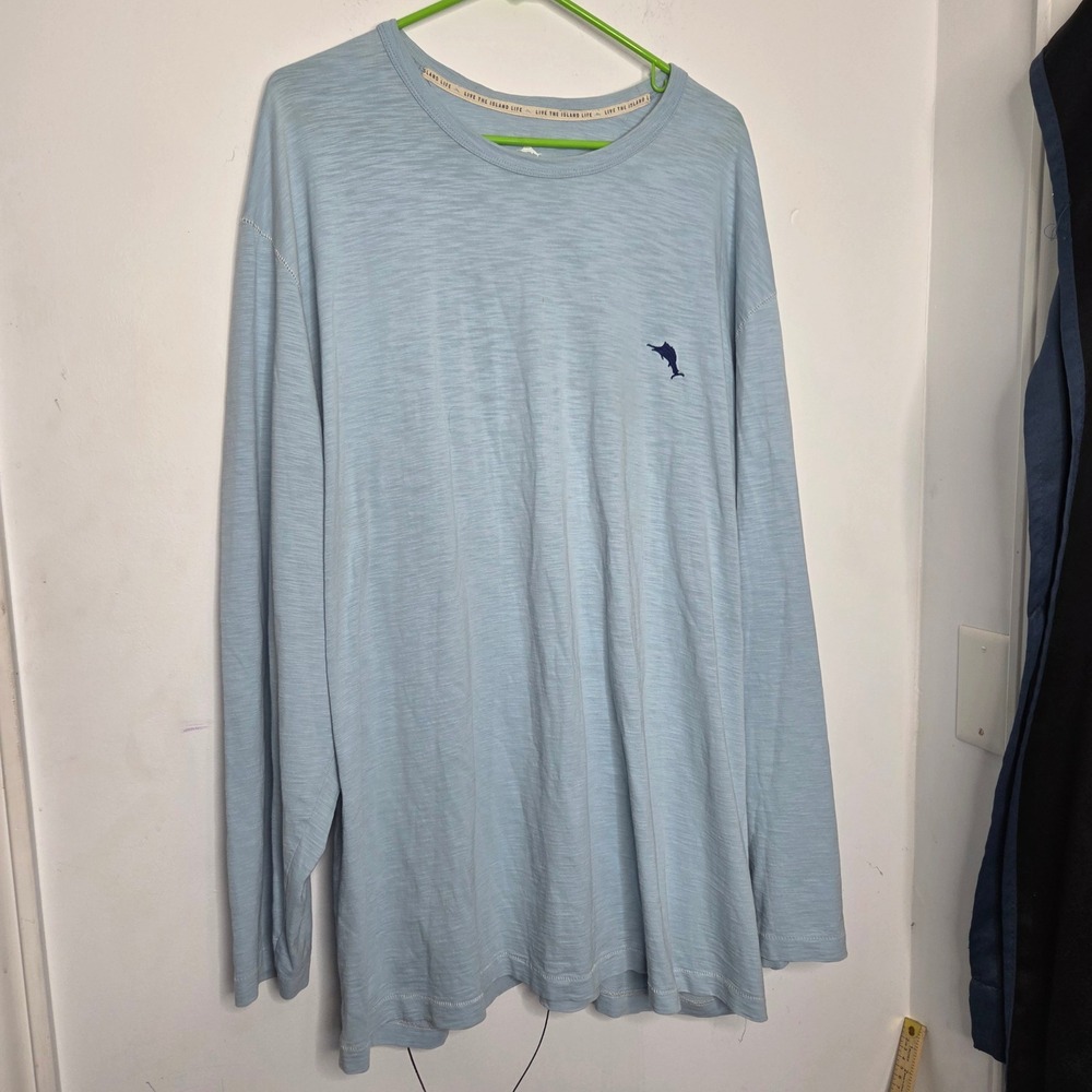 Tommy Bahama Mens 3XL Light Blue Pima Cotton Long Sleeve Parrot Graphic T-Shirt